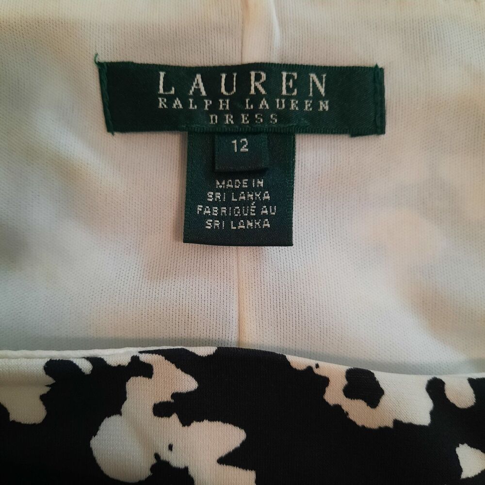 Lauren Ralph Lauren Womens 12 Black White Abstract Lined Dress - Picture 3 of 8